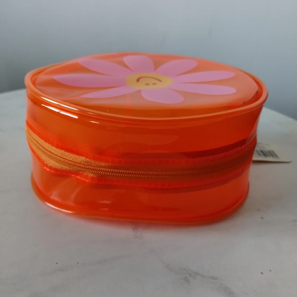 Neon Orange Daisy Clear Pouch NWT